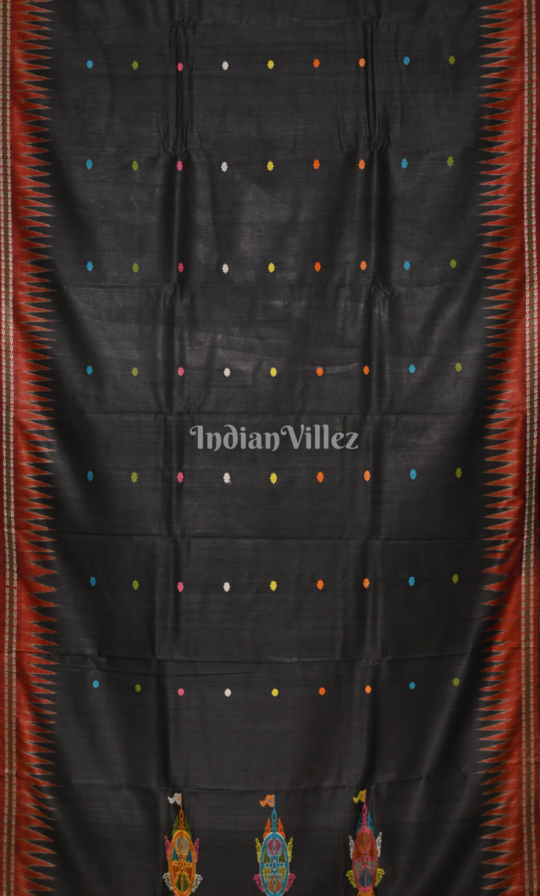 Black  Brick Red  Dolabedi with Nila Chakra Theme Gopalpur Tussar Silk Saree 