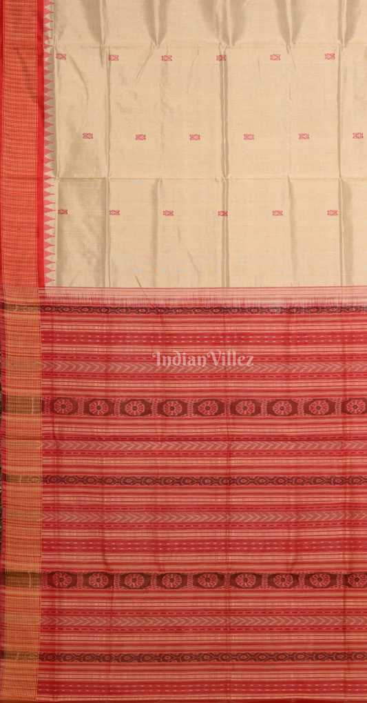 Beige Sambalpuri Phoda Kumbha Tussar Silk Saree with Sarabandha Anchal