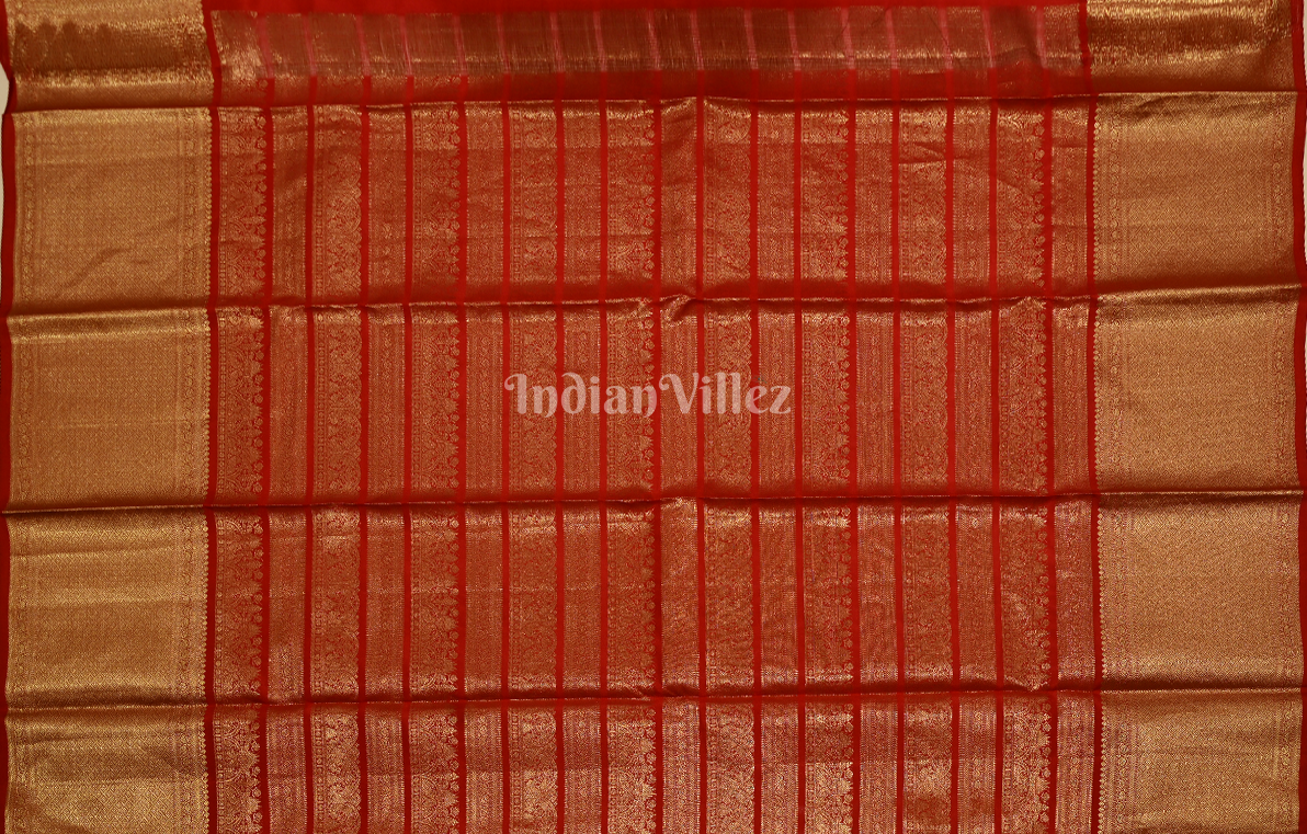 Exclusive Red Golden Stripe Pure Kanjivaram Tissue Silk Saree 