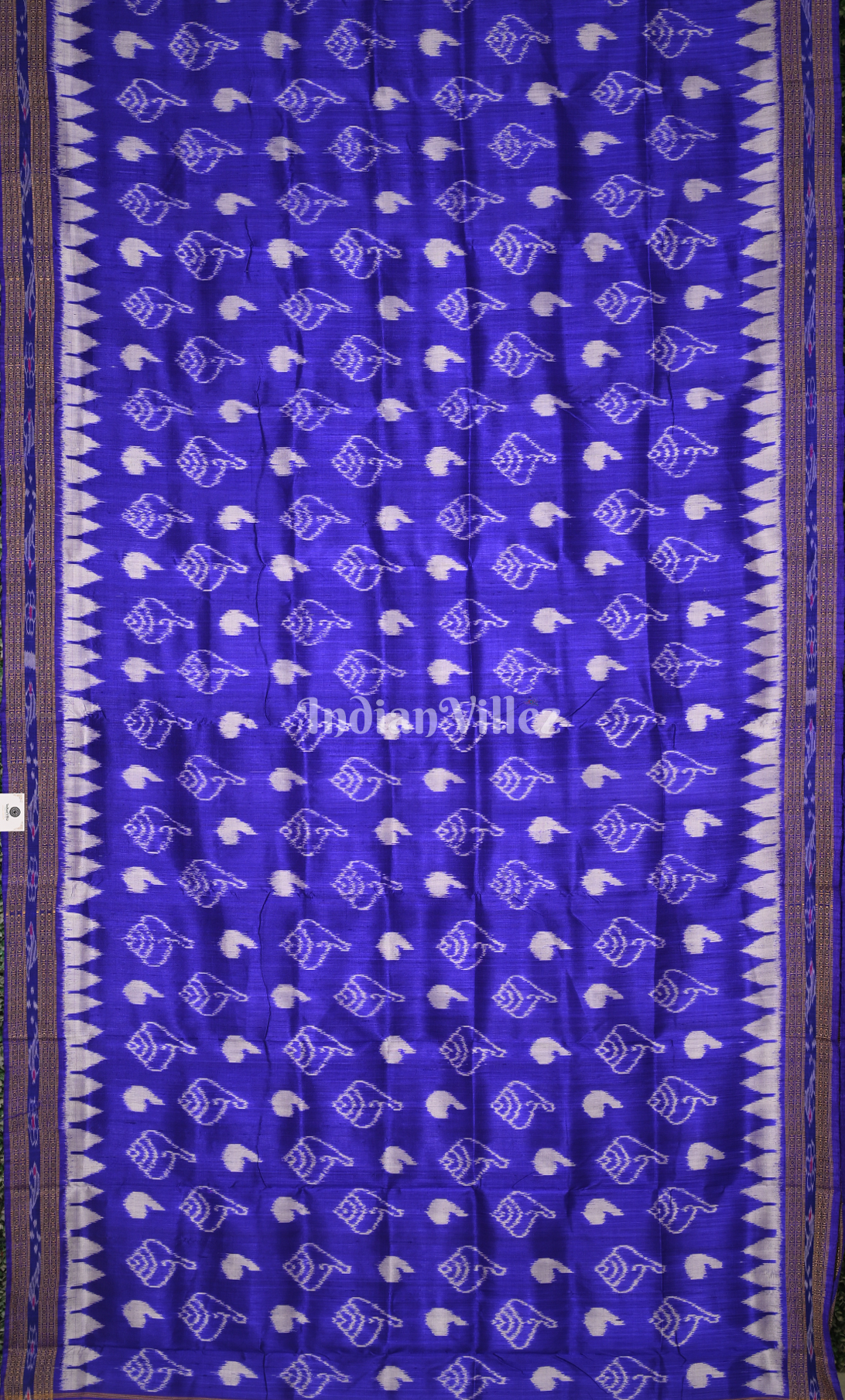 Royal Blue Sankha Motif Odisha Ikat Khandua Silk Saree 