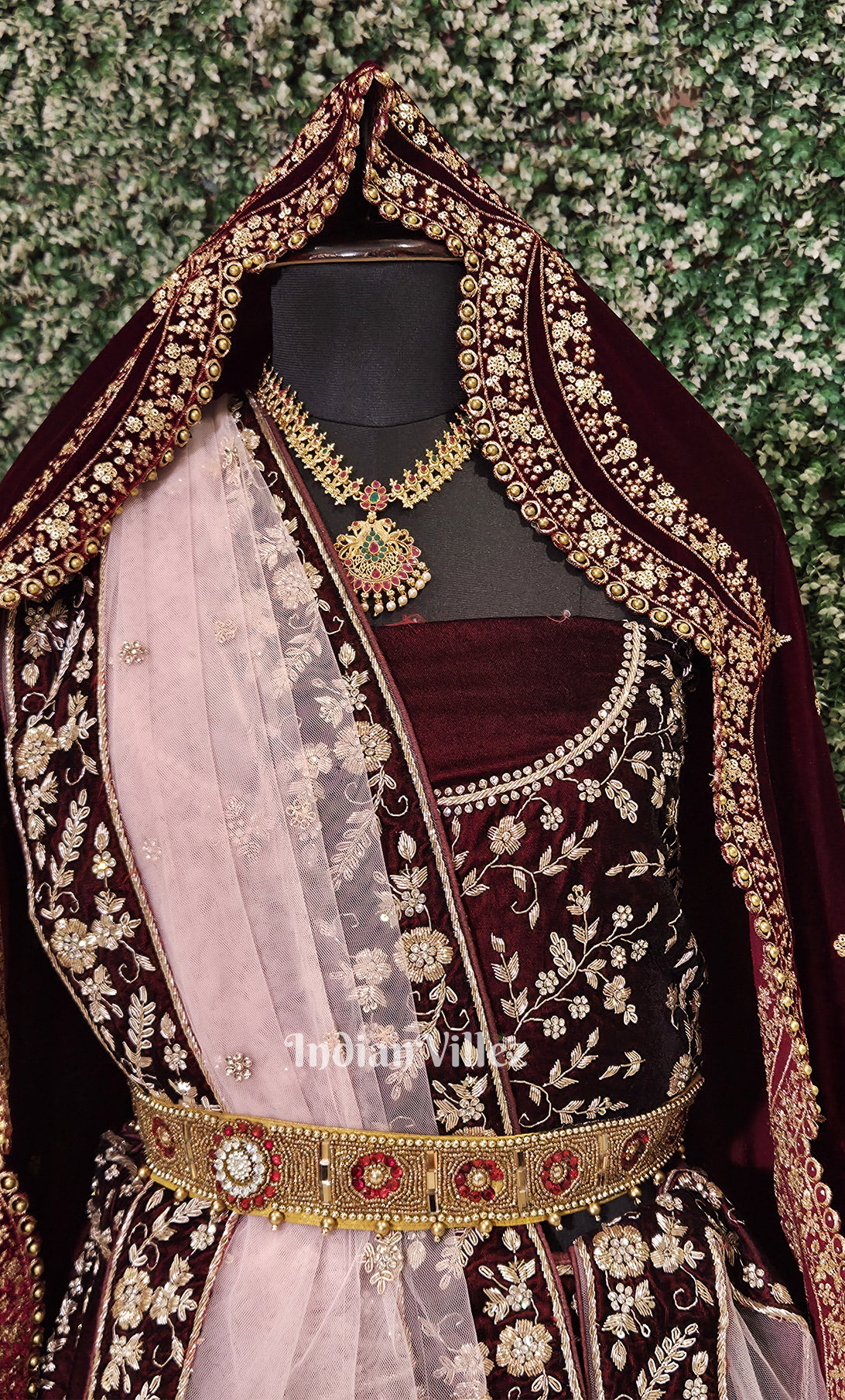 Stunning Designer Maroon Velvet Lehenga Choli With Dupatta 
