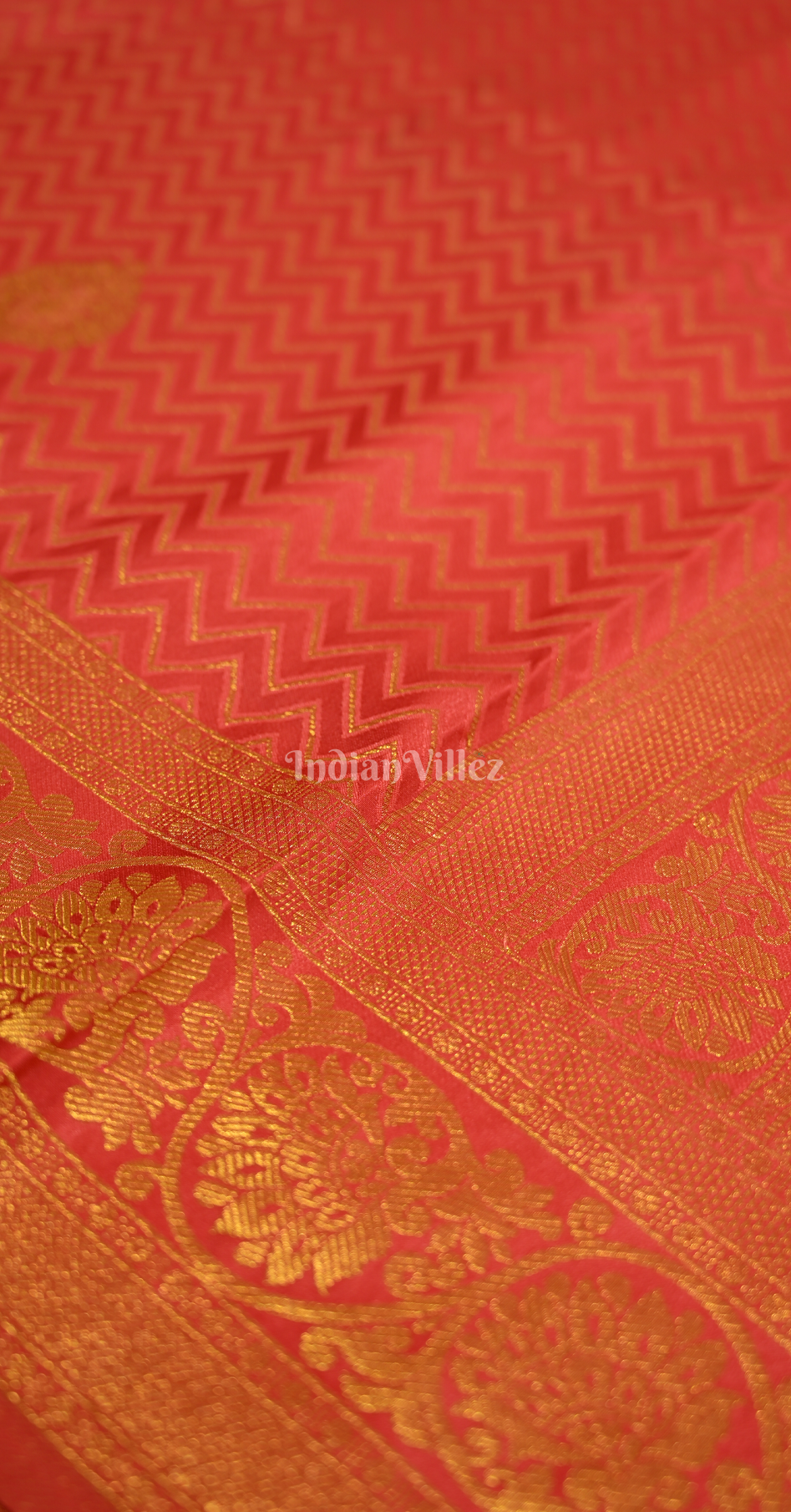 Carrot Pure Satin Kanjivaram Silk Saree with Brocade Work