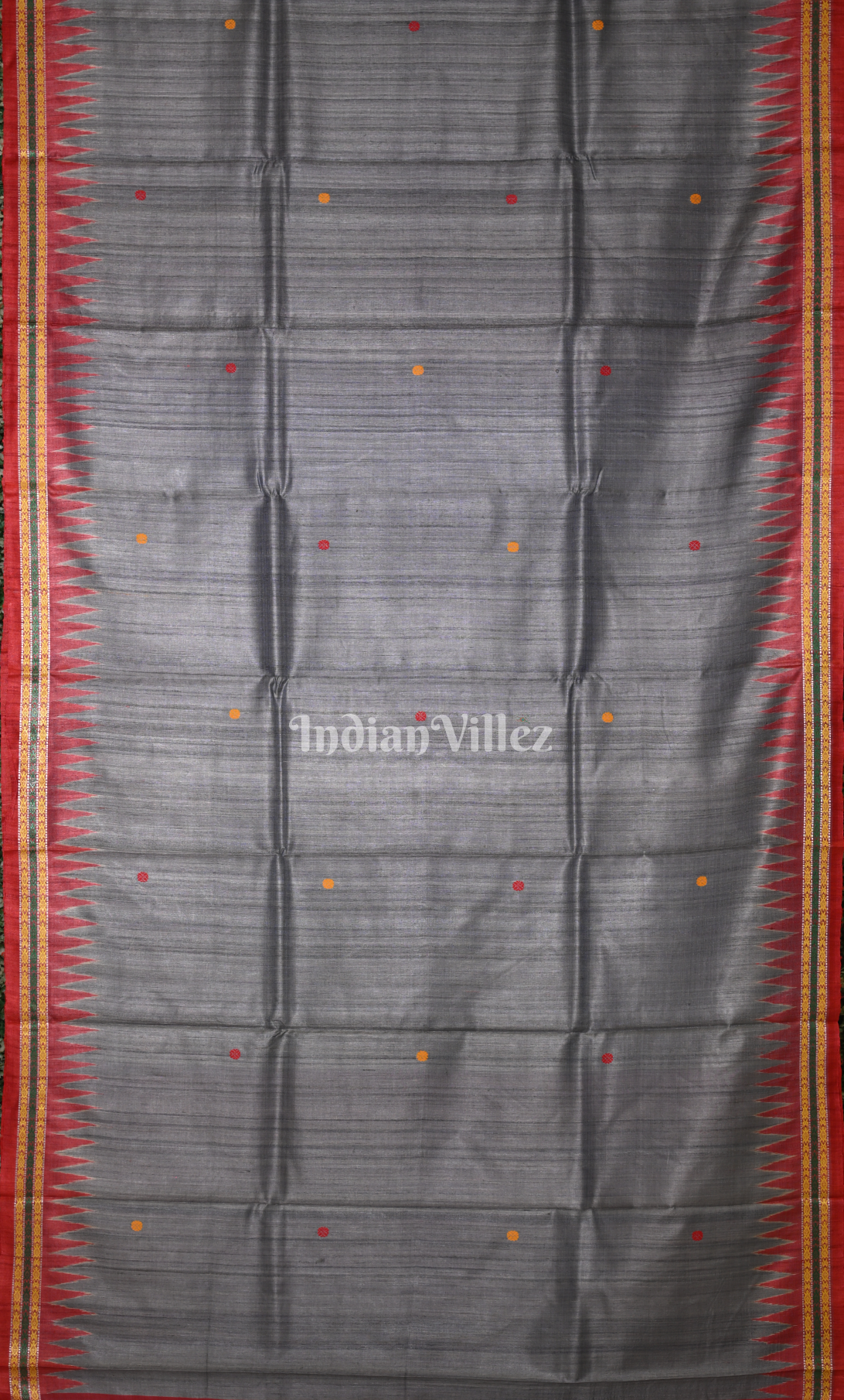 Grey Red Gopalpur Tussar Silk Saree with Jalla Anchal