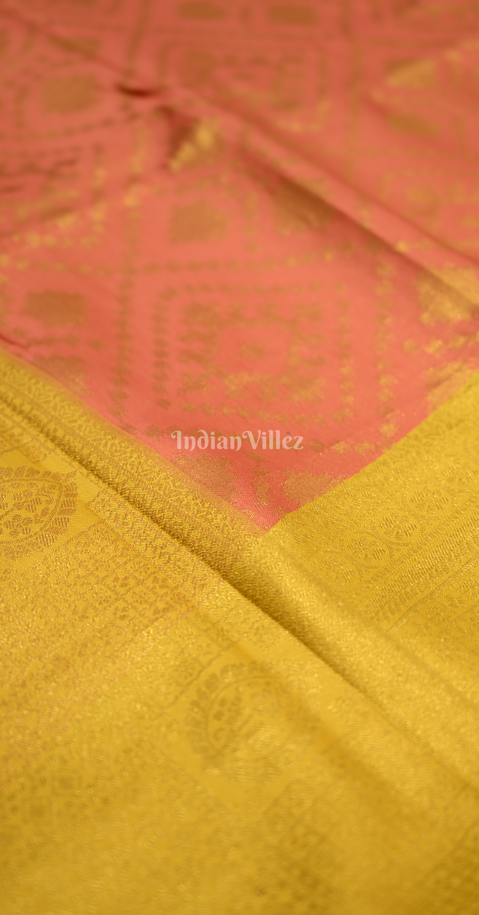 Orange Yellow Pure Zari Base Chaap Hand Woven Kanjivaram Silk Saree 
