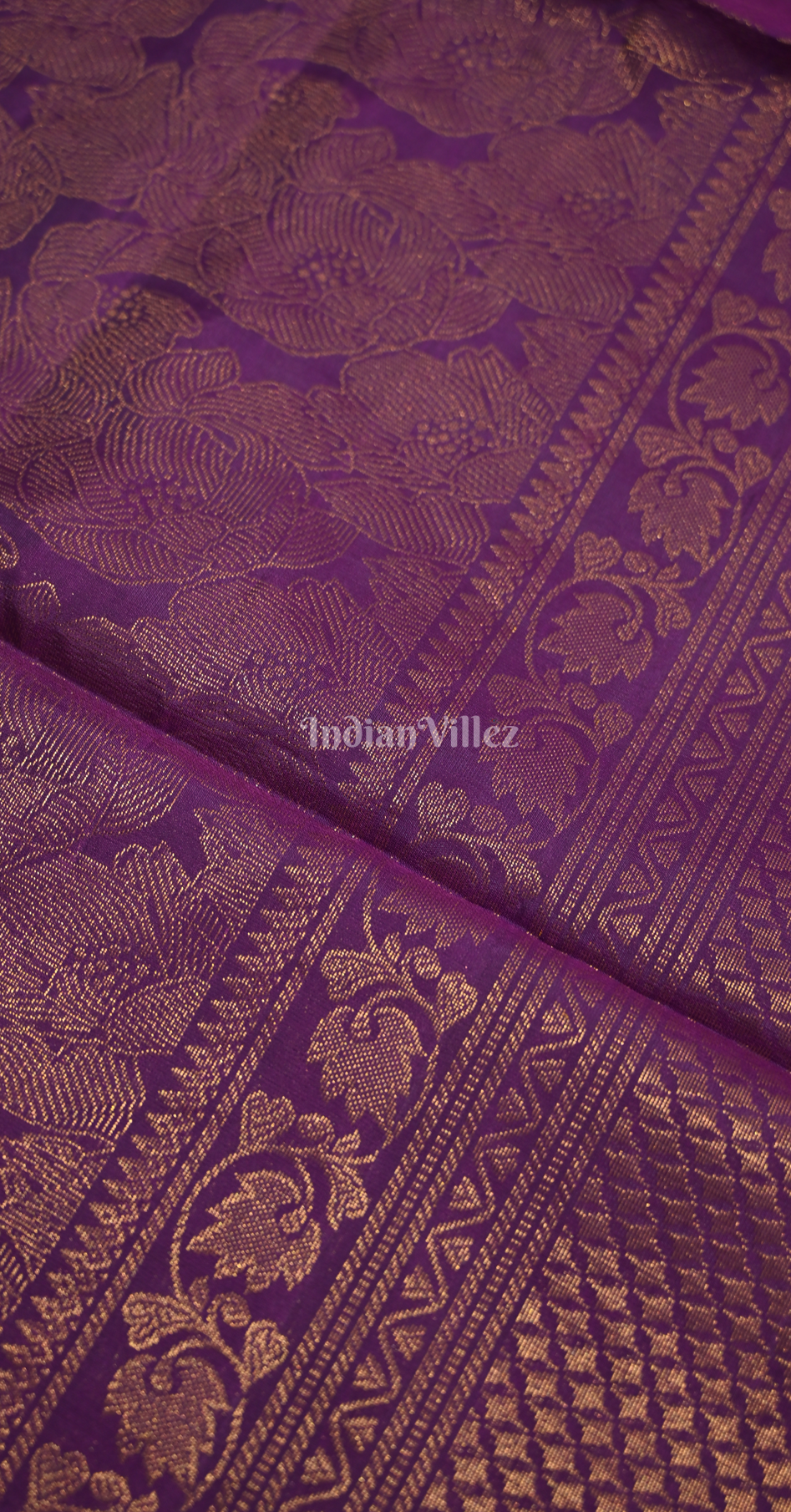 Purple Golden Floral Pure Kanjivaram Soft Silk Saree