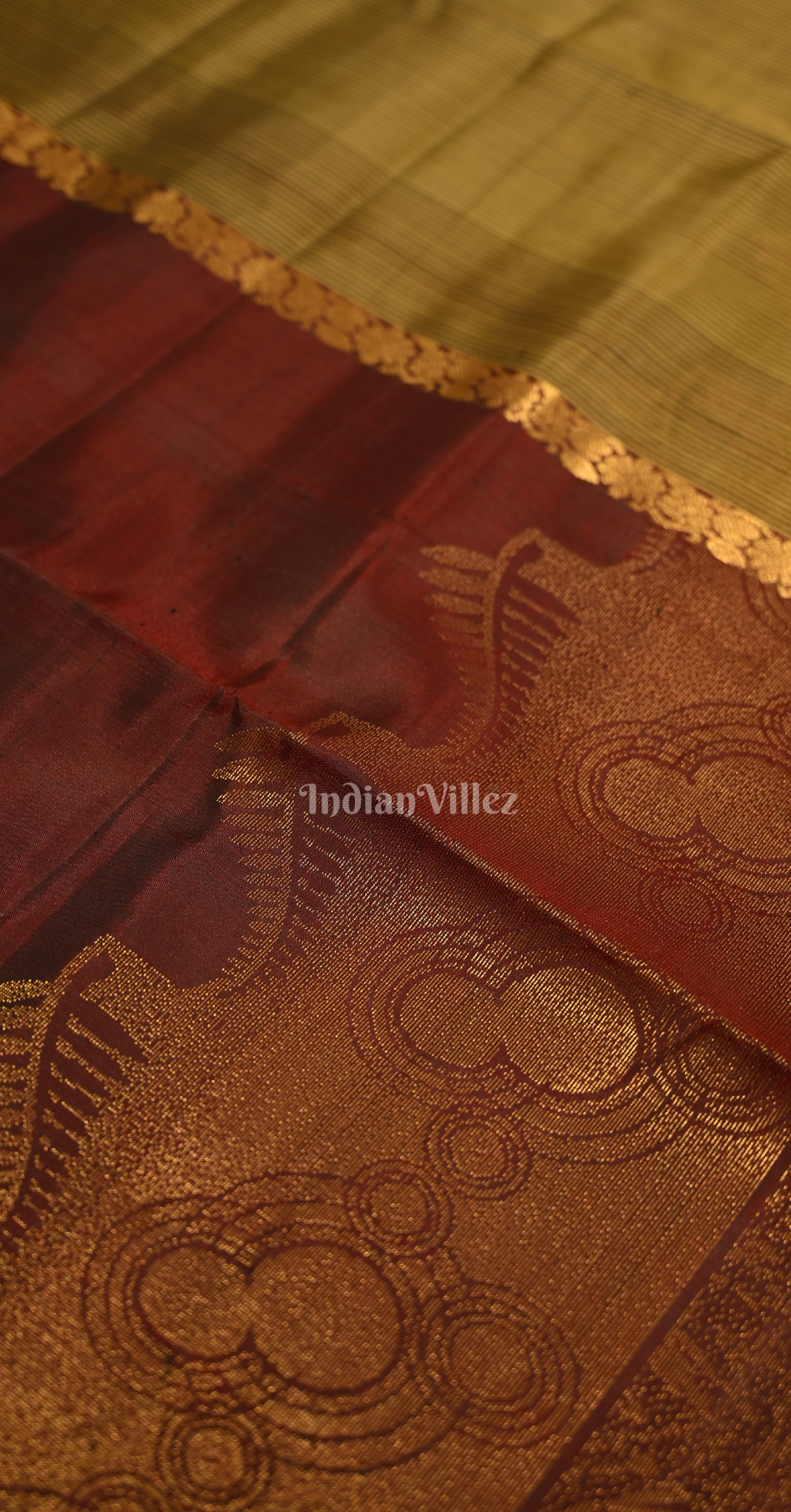 Olive Green Maroon  Zari Pure Kanjivaram Soft Silk Saree