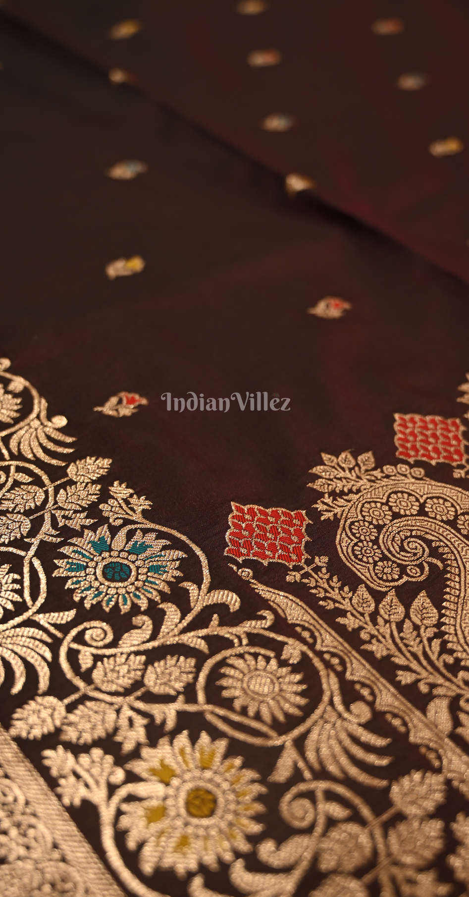 Maroon Buti Motif Pure Mashru Satin Silk Banarasi Saree