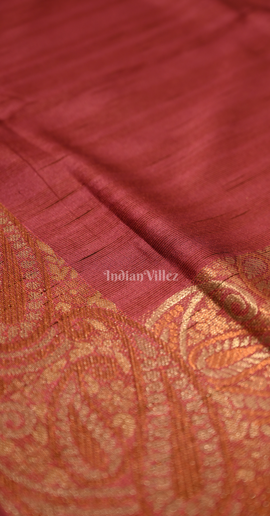 Cherry Red Tussar Silk Banarasi Saree 
