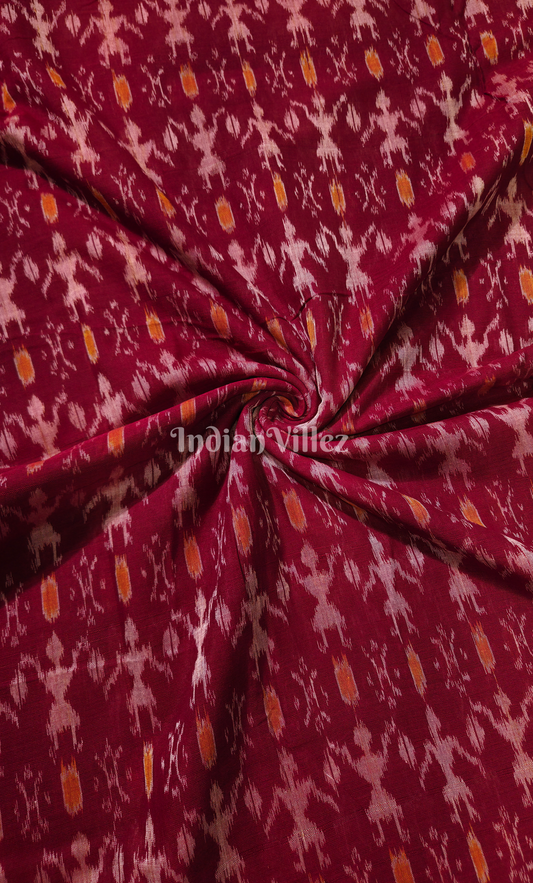 Maroon Tribal Theme Odisha Ikat Sambalpuri Cotton Fabric