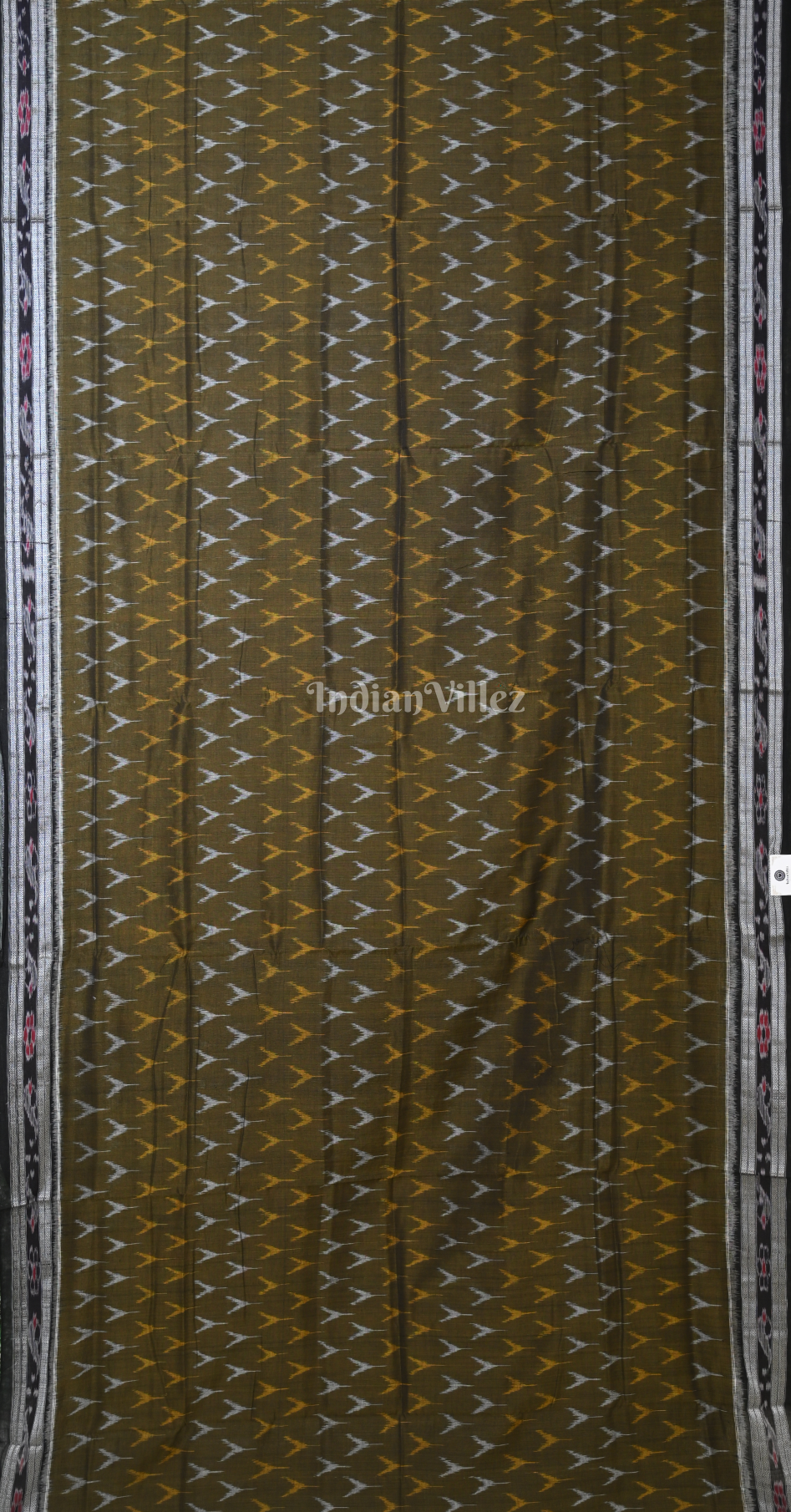 Moss Green Black Odisha Ikat Sambalpuri Cotton Saree 