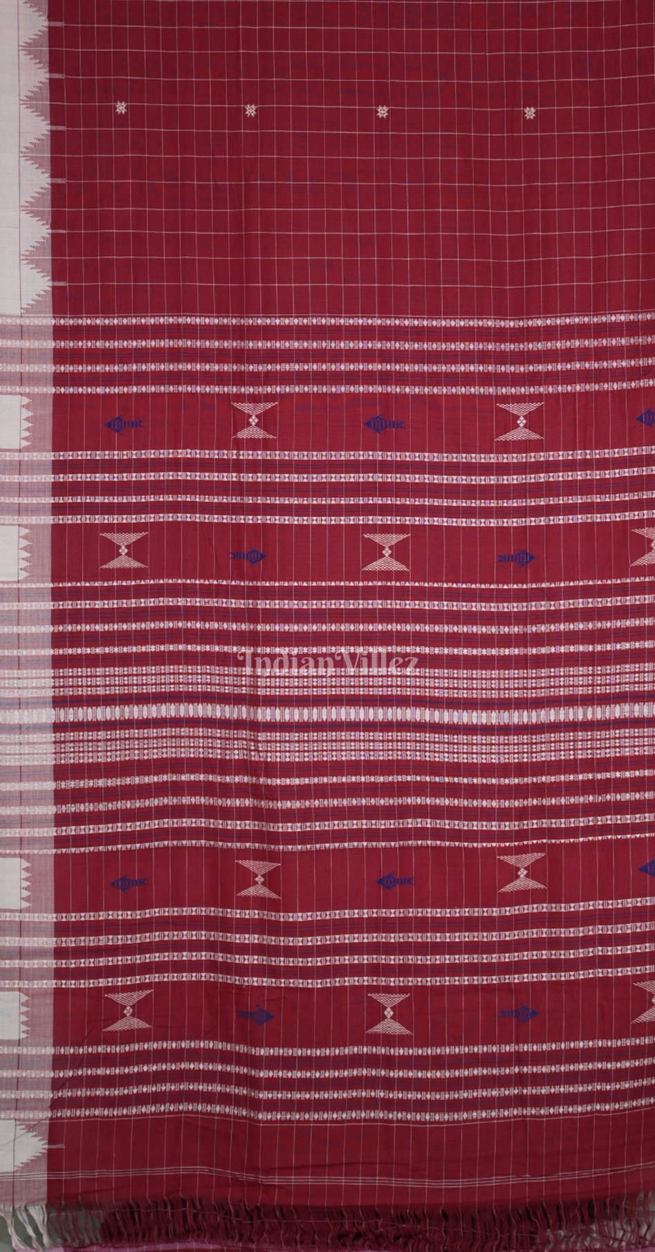 Maroon Off White Odisha Handloom Natural Dye Kotpad Cotton Saree 