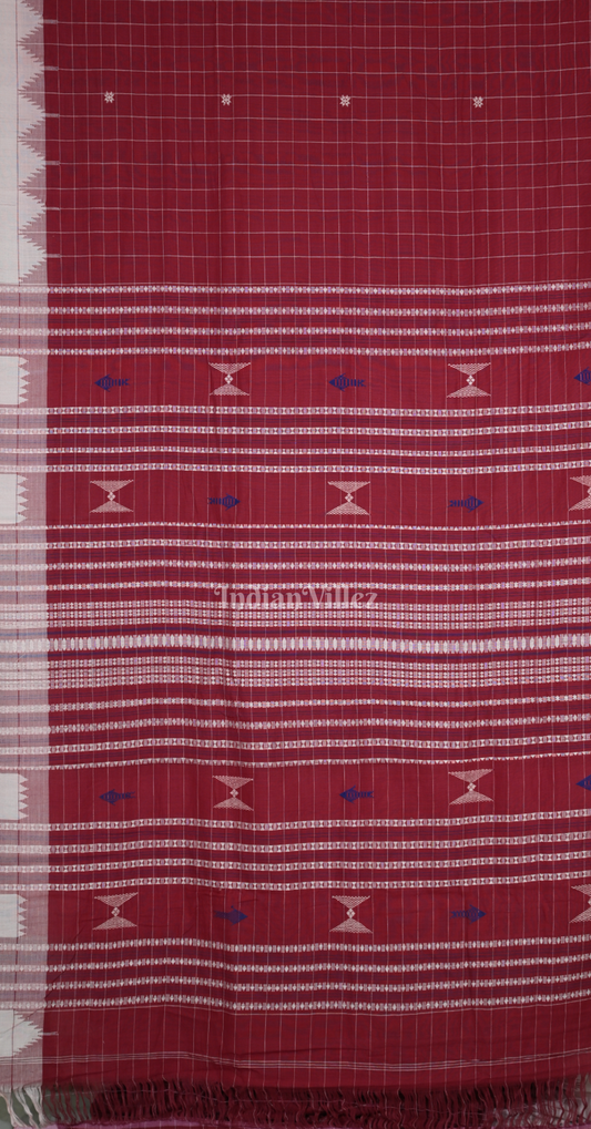 Maroon Off White Odisha Handloom Natural Dye Kotpad Cotton Saree 