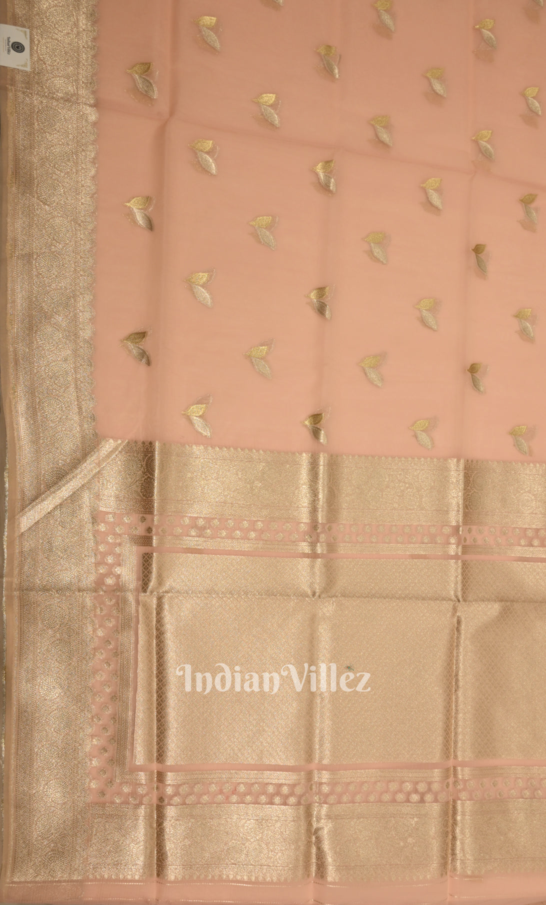 Peach Floral Motif Chanderi Banarasi Silk Saree