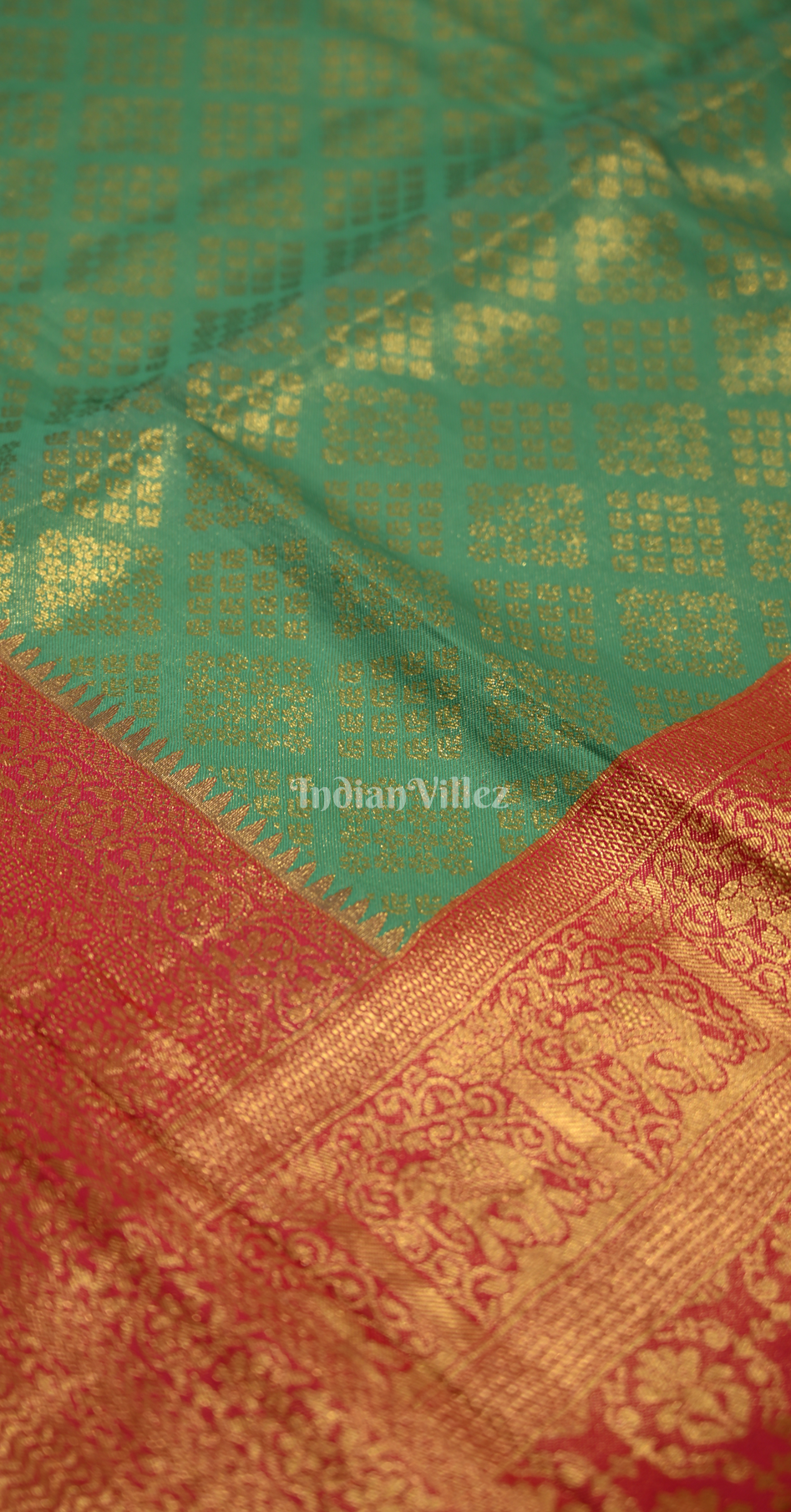Sea Green Red Pure Tissue Kanjivaram Silk Saree
