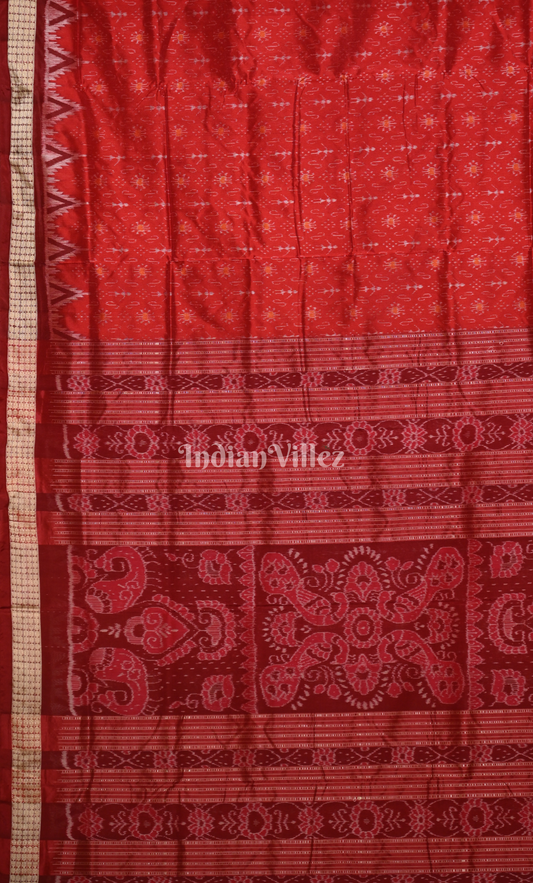 Exclusive Red Tribal Theme Odisha Ikat Sambalpuri Silk Saree