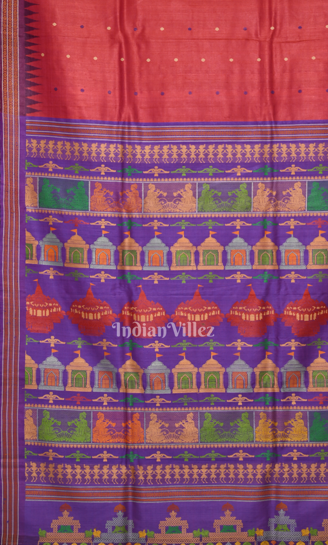Red Purple  Shree Mandira Nilachakra Theme Gopalpur Tussar Silk Saree 