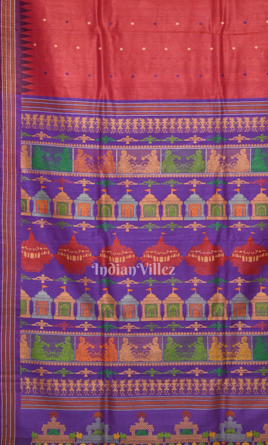 Red Purple  Shree Mandira Nilachakra Theme Gopalpur Tussar Silk Saree 