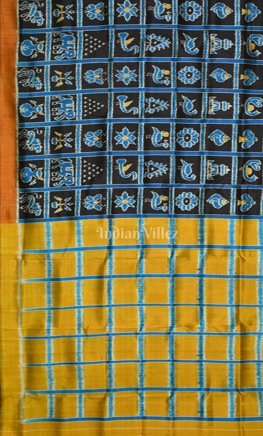 Blue Yellow Nabakothi  Odisha Ikat Contemporary Silk Saree 