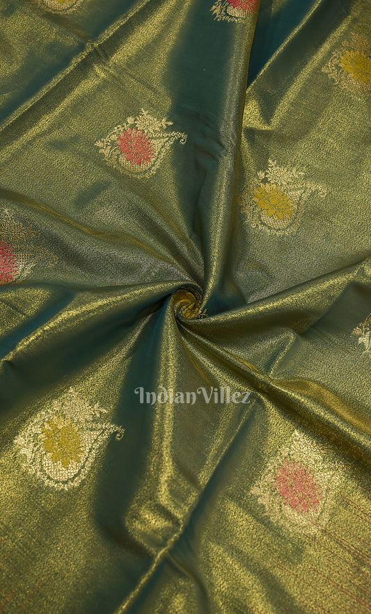 Green Red Dual Tone Brocade Pure Kanjivaram Tissue Silk Saree