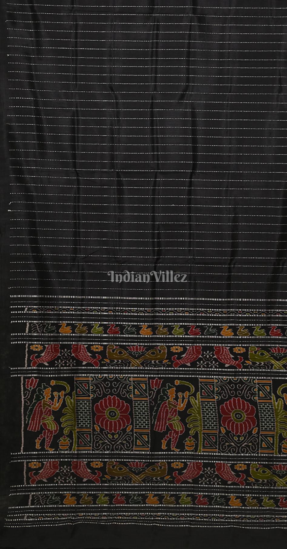 Black Stripes Odisha Ikat Contemporary Designer Saree with Marriage Pallu