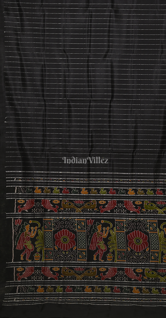 Black Stripes Odisha Ikat Contemporary Designer Saree with Marriage Pallu
