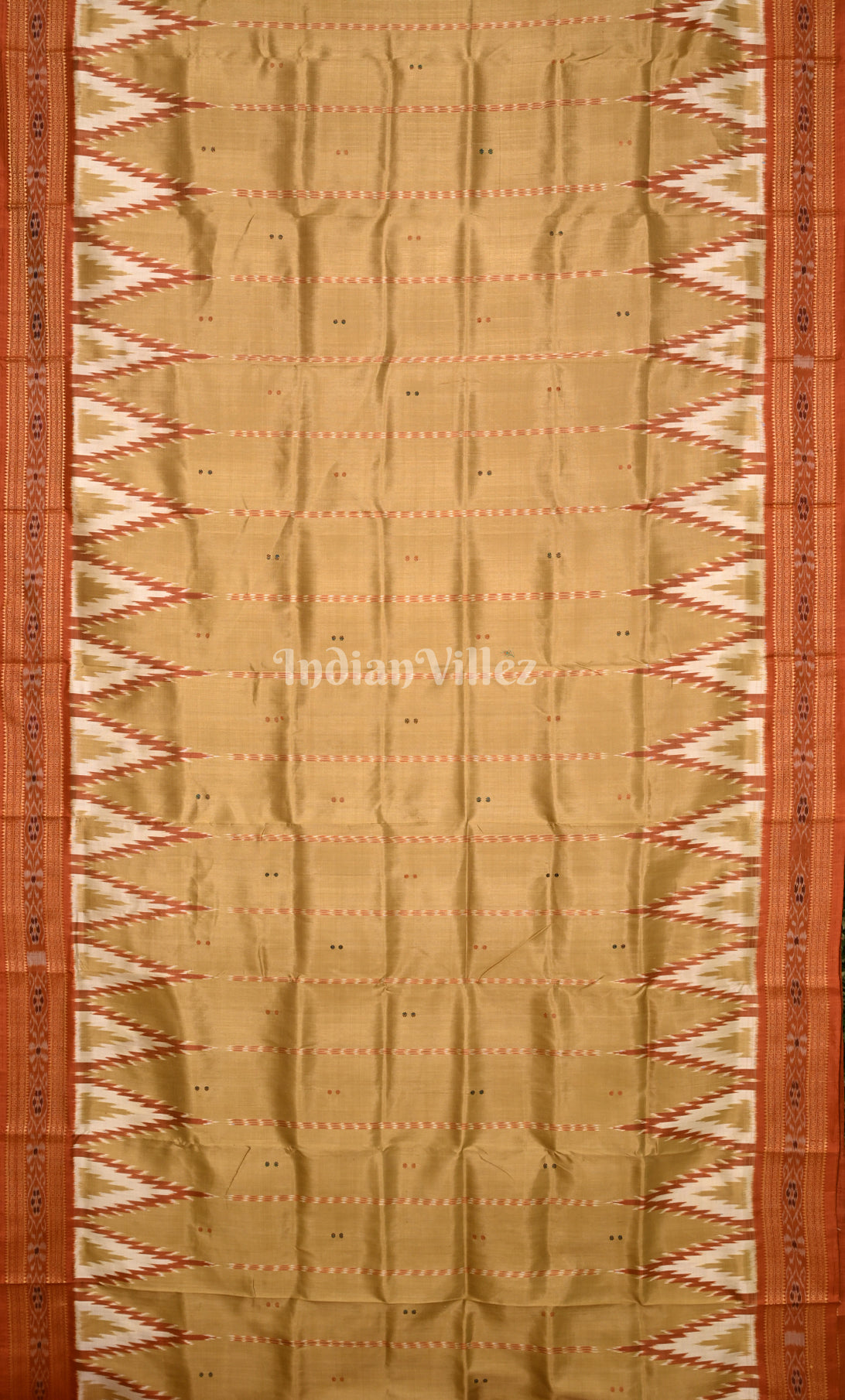 Golden Yellow Buti  Design Desi Odisha Ikat Khandua Silk Saree