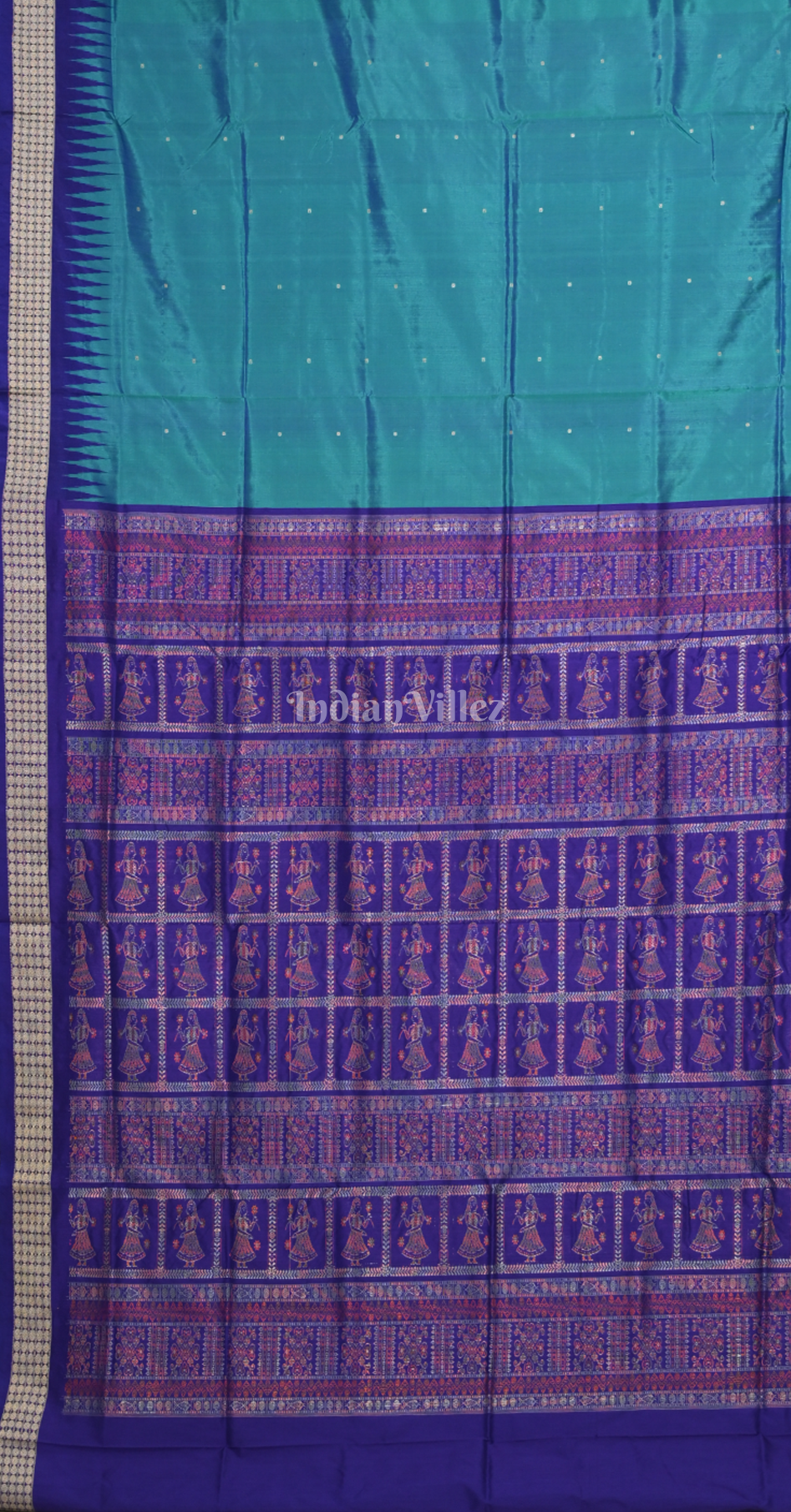 Cyan Blue Purple Buti Design Odisha Ikat Bomkai Sambalpuri Silk Saree 