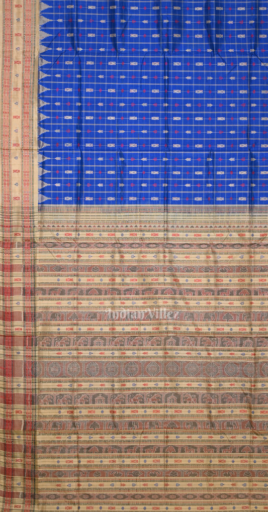 Blue Beige Hazarbuti Odisha Ikat Tussar Silk Saree