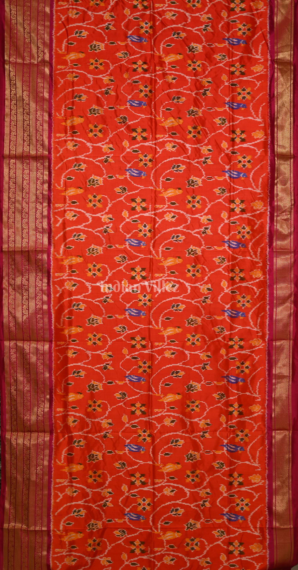 Orange Pink Pochampally Ikat Silk Saree