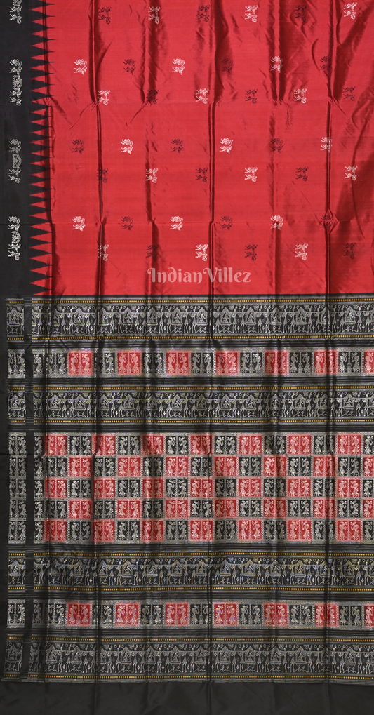 Maroon Black Tribal Doli Sawari Odisha Ikat Bomkai Sambalpuri Silk Saree
