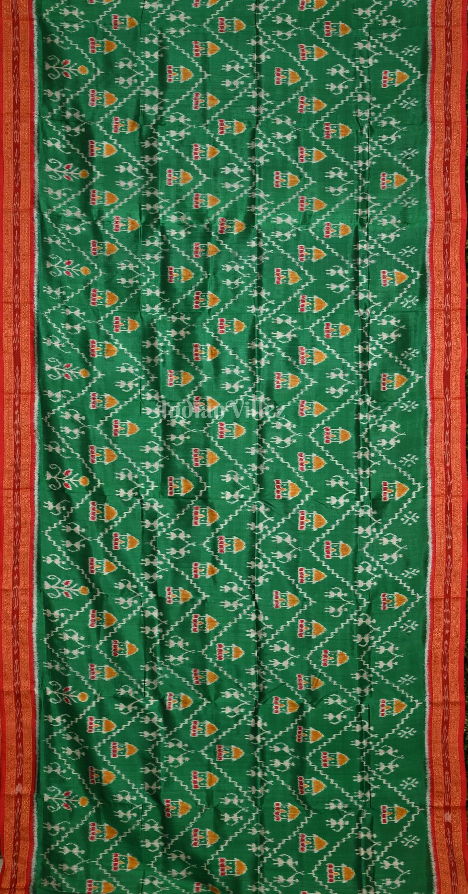  Green Red House Tribals Odisha Ikat Khandua Silk Saree