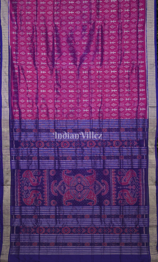 Purple Blue Tribal Theme Odisha Ikat Sambalpuri Silk Saree 