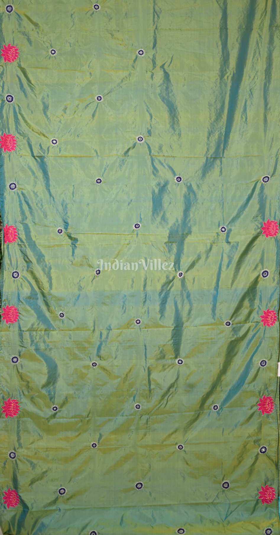 Turquoise Green & Blue Hand Embroidered Applique Work Saree 