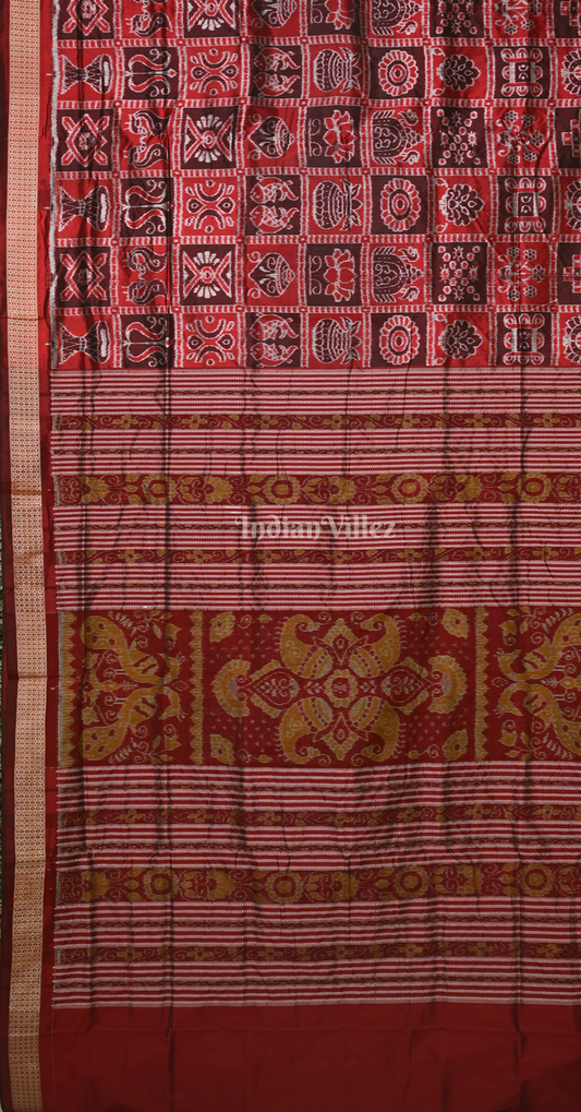 Maroon Dark Coffee Nabakothi Odisha Ikat Sambalpuri Silk Saree