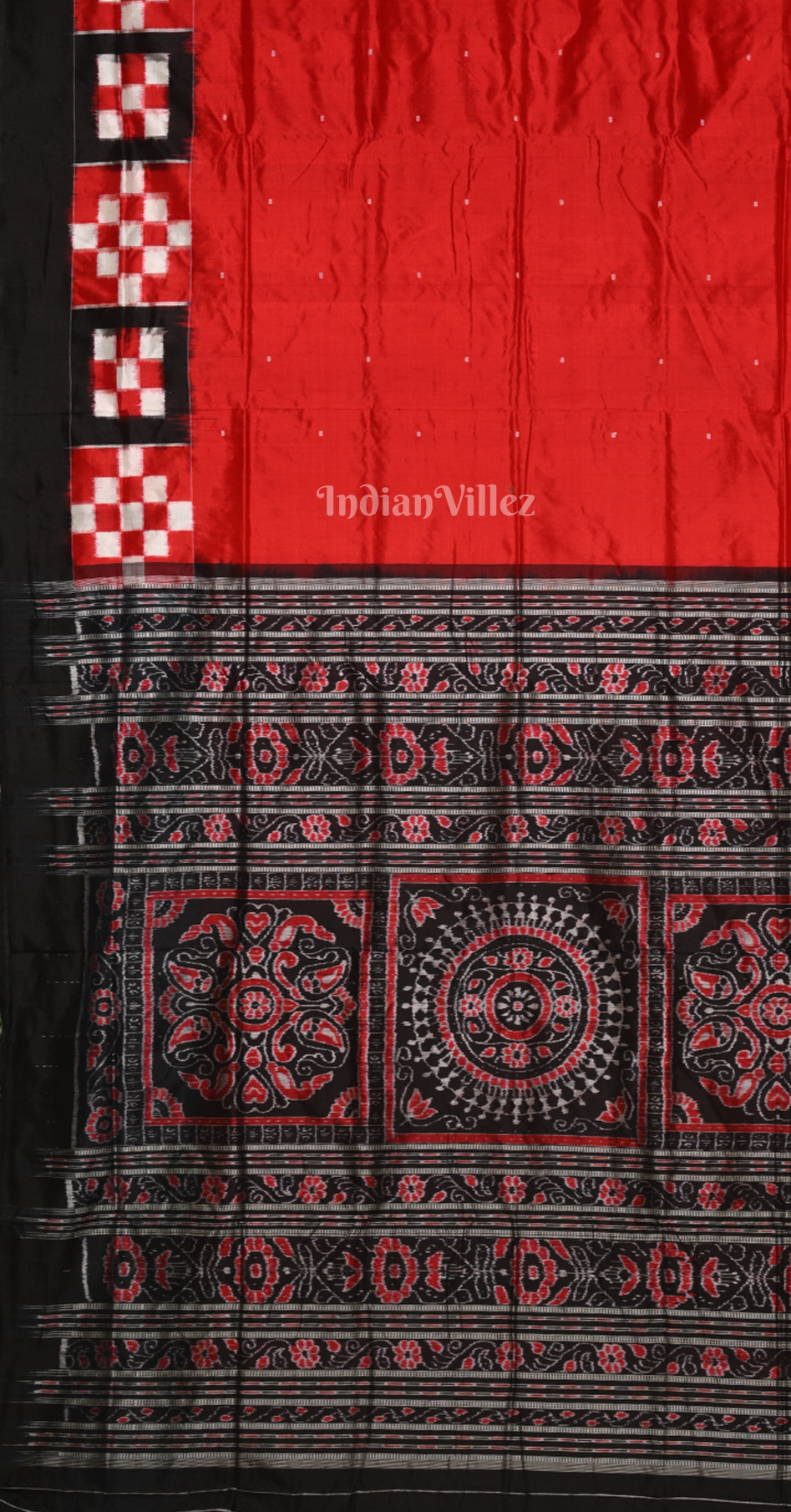 Red Black Double Pasapali Border Odisha Ikat Sambalpuri Silk Saree
