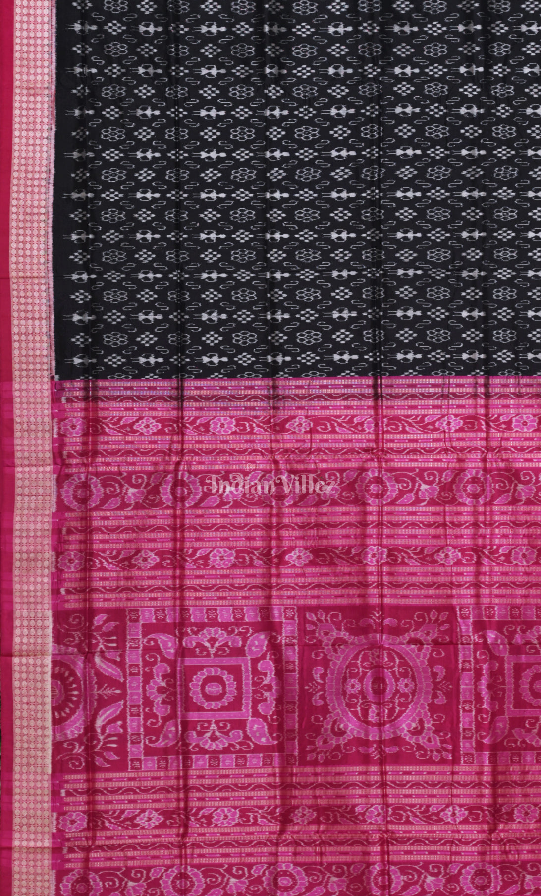Black Pink Tribal Theme Odisha Ikat Sambalpuri Silk Saree 