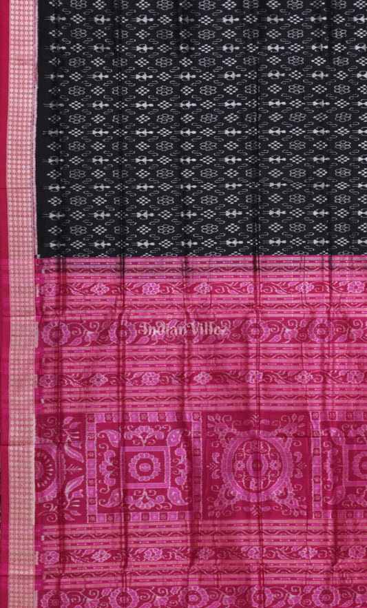 Black Pink Tribal Theme Odisha Ikat Sambalpuri Silk Saree 