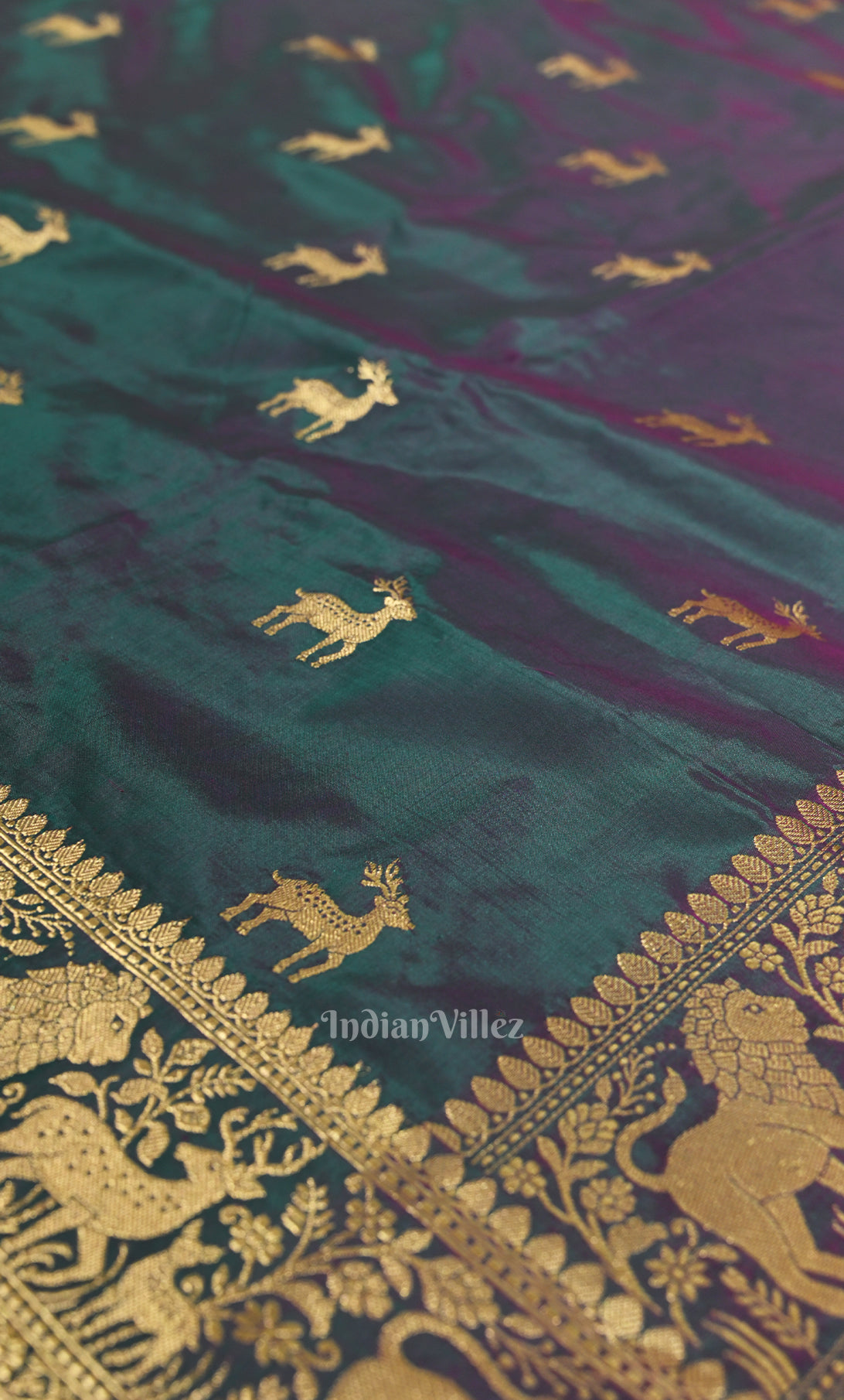 Peacock Blue Purple Dual Tone Pure Katan Silk Banarasi Saree