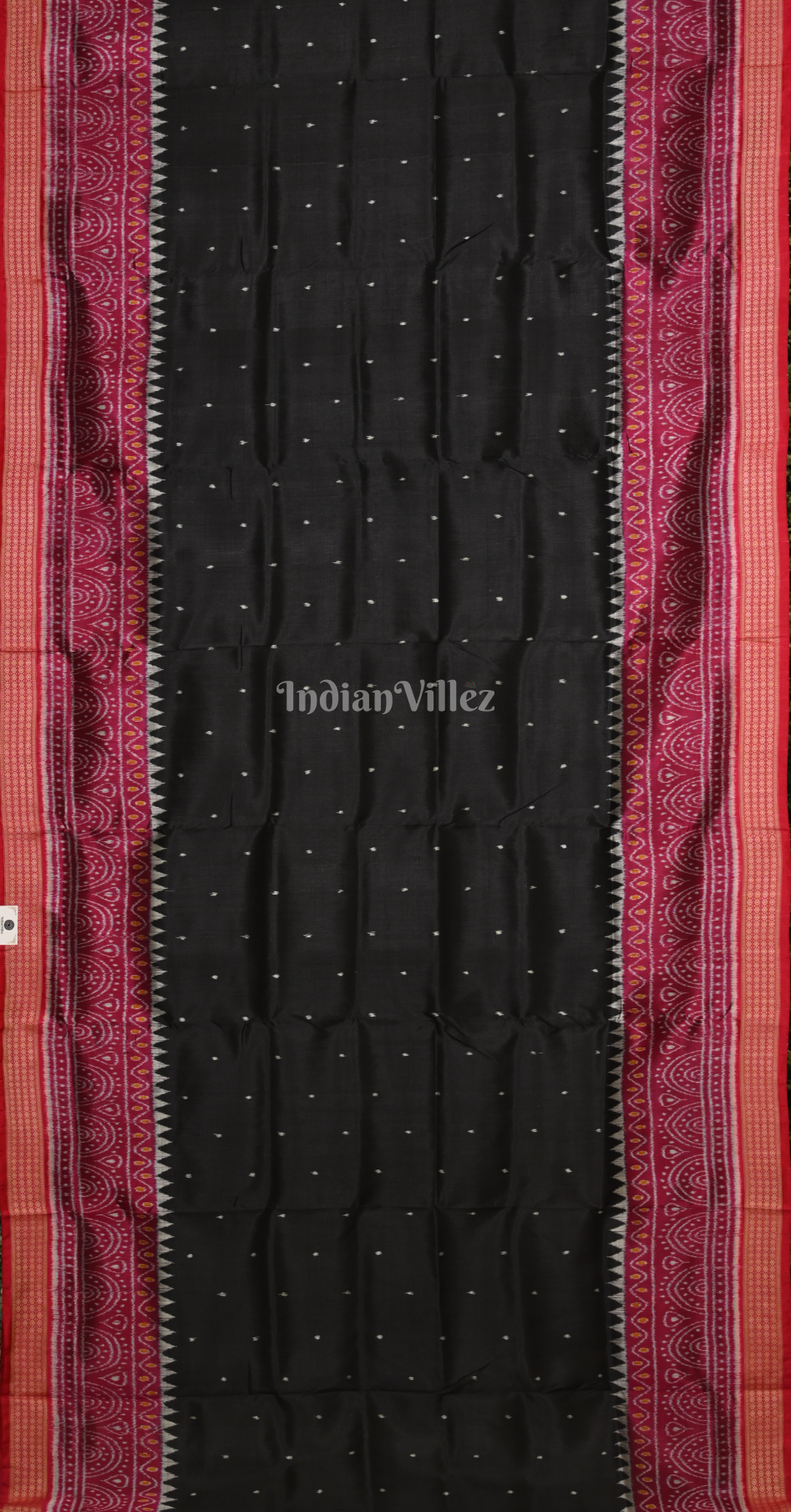 Black Magenta Pink Dot Odisha Ikat Sambalpuri Silk Saree