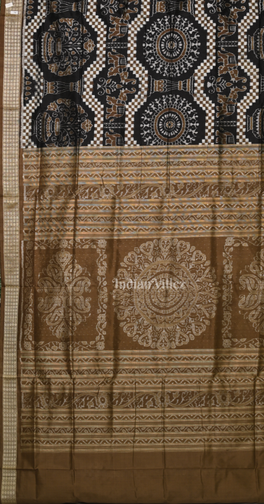 Black Brown Tribal Theme Odisha Ikat Sambalpuri Silk Saree