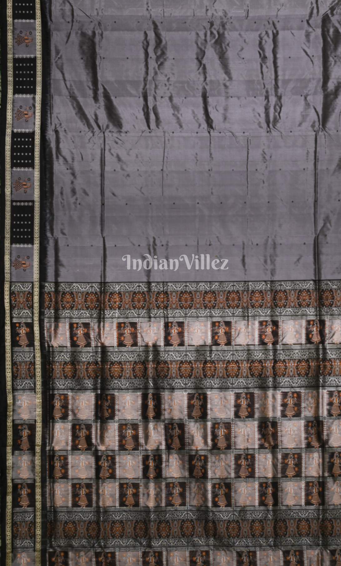 Grey Black Odisha Ikat Sambalpuri Silk saree with Doll Anchal 