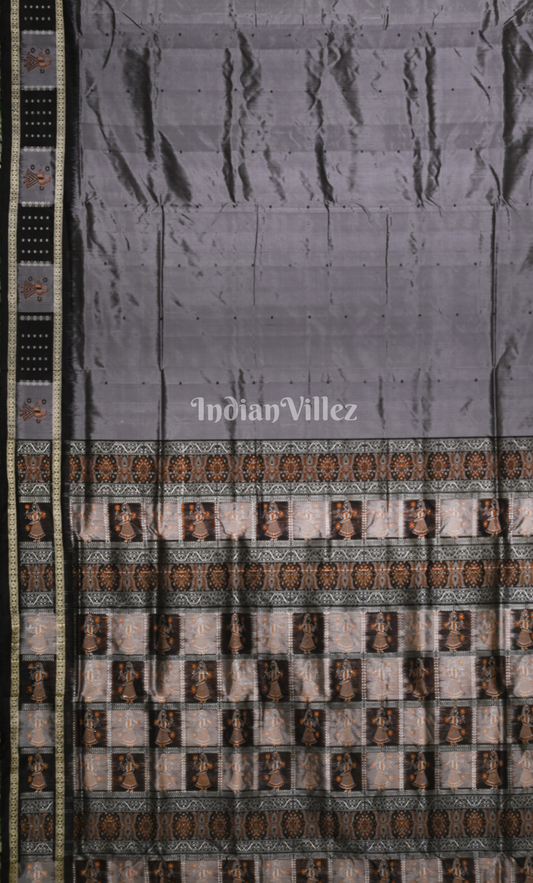 Grey Black Odisha Ikat Sambalpuri Silk saree with Doll Anchal 