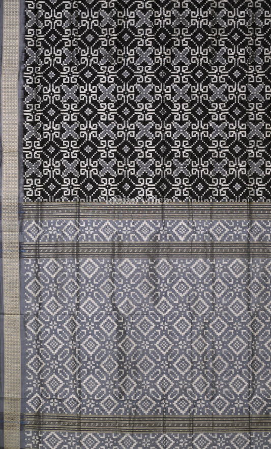 Black Grey Pasapali Odisha Ikat Sambalpuri Silk Saree 