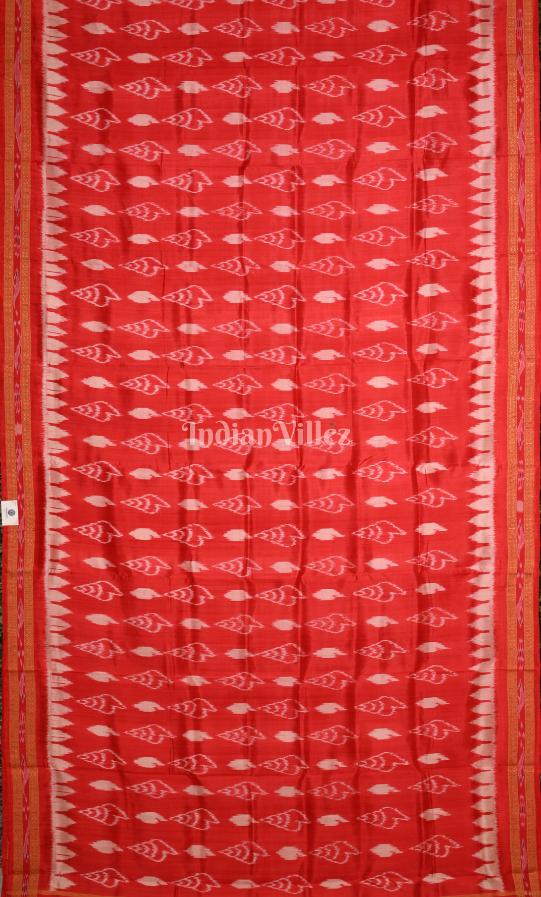  Blood Red Sankha Design Odisha Ikat Khandua Silk Saree 