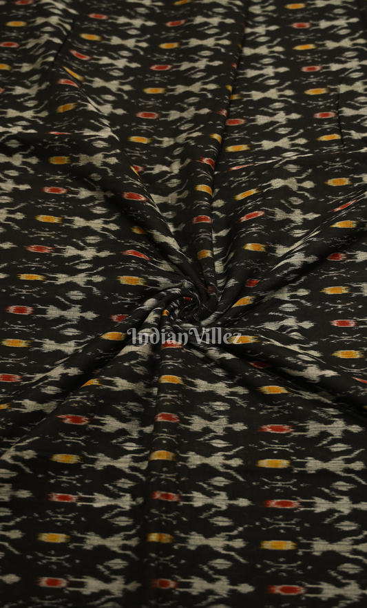 Black Tribal Theme Odisha Ikat Sambalpuri Cotton Fabric 