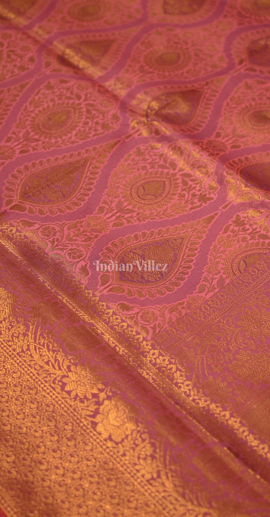 Mauve Pink Golden Floral Zari Tissue Kanjivaram Silk Saree 