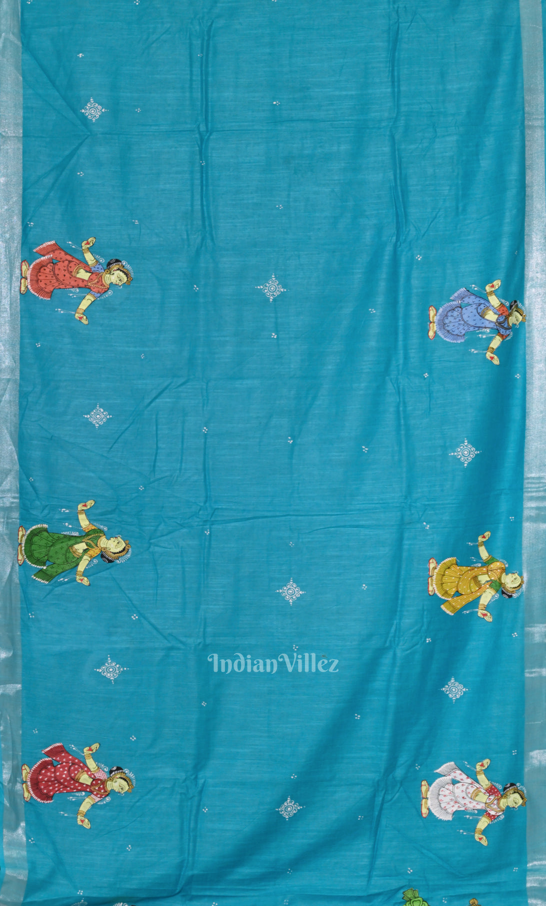 Sky Blue Doli Barat Theme Hand-Painted Pattachitra Saree 