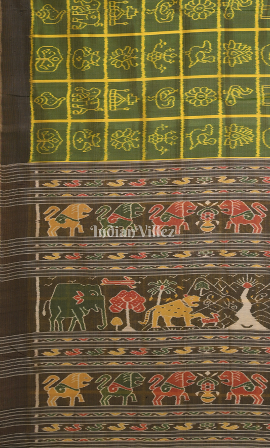 Green Black Nabakothi Odisha Ikat Contemporary Designer Silk Saree