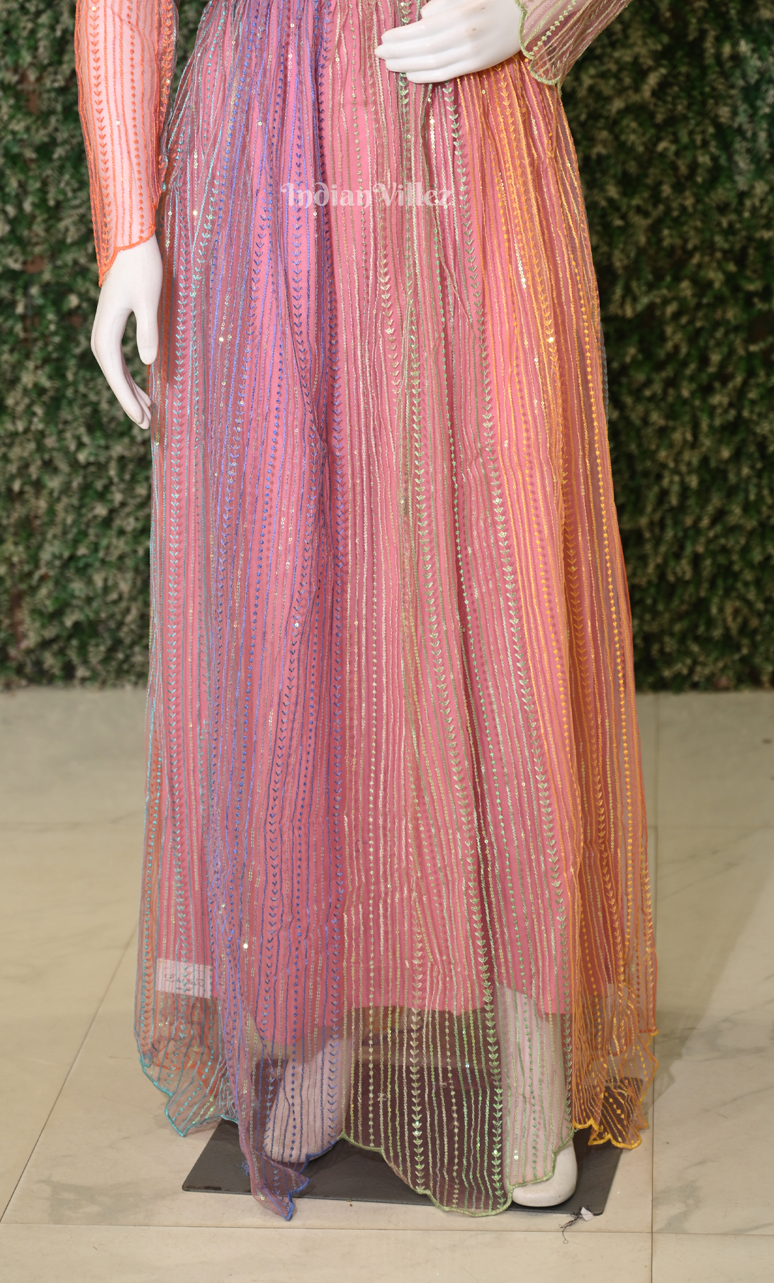 Party Wear Peach Pink Designer Sequin Gown