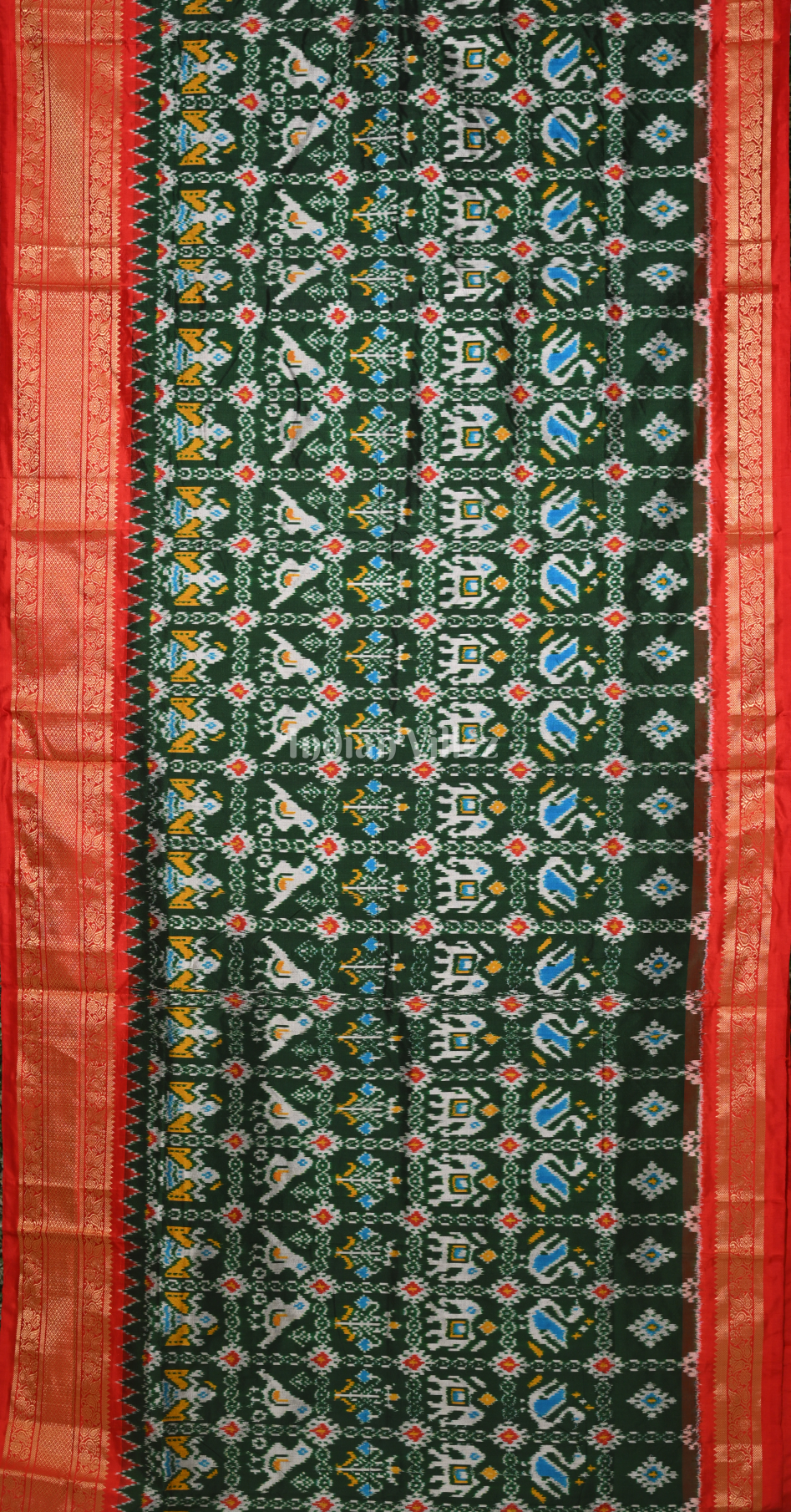 Green Red Pochampally Ikat Silk Saree